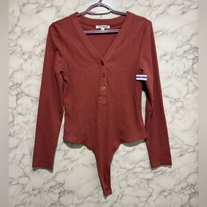 NEW Steve Madden Red Long Sleeve Fitted Bodysuit